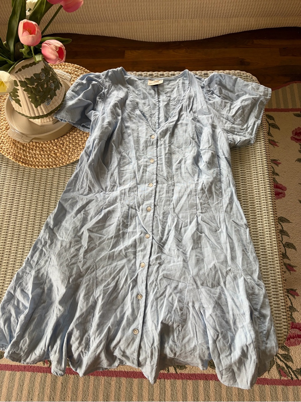Universal Thread Light Blue Button-Down Puff Sleeve Dress